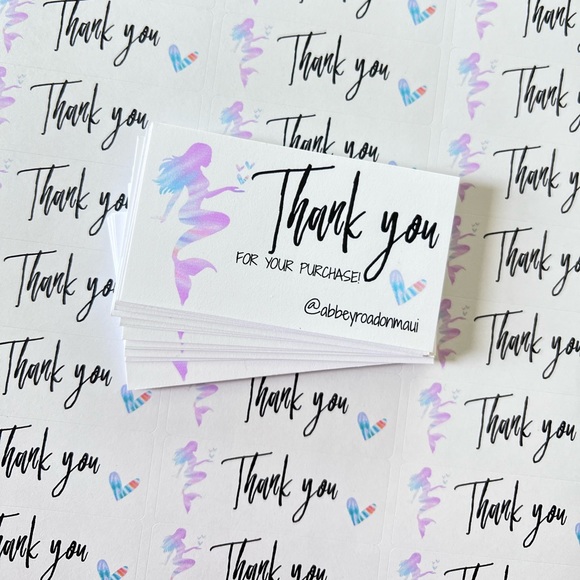 54. Watercolor Mermaid Hearts Thank You Note Cards Matching Stickers - Picture 3 of 3